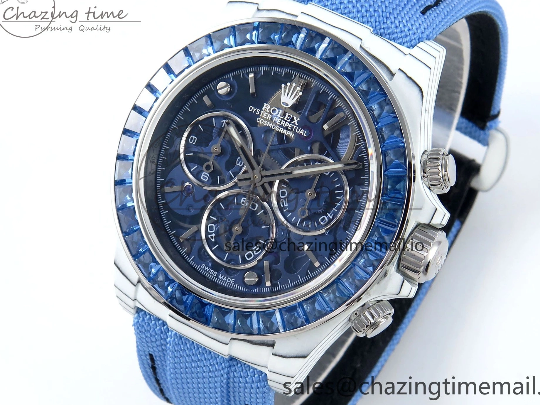 Carbon REMOULD Blue on Dial Bezel Edition DD4802 White Diamonds GETF Best Strap Blue Skeleton ZIF Nylon Blue Daytona 0331